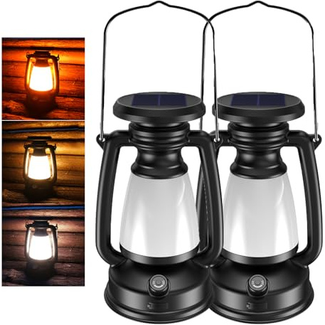 Klassische Solarlampen für Außen, Wiederaufladbare Campinglampe mit 4000 mAh: Vintage-Stil zum Wandern, Jagen und Angeln. Helligkeit Einstellbar Solarlaterne (2)