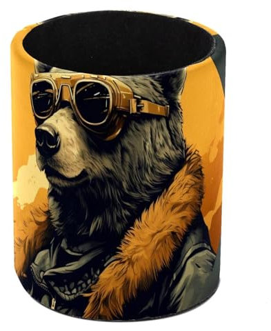 Retro Bear Pretty Desk Pen Holder, Pencil Pen Desk Organizers, Pencil Holder Pencil Case Cup Pencil Bag for Desk Office Pen Case for School, Kids