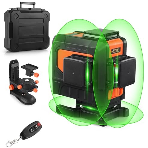TODOT Niveau laser 3 x 360 degrés Outil laser à lignes croisées vertes à nivellement automatique avec télécommande, mode impulsion, base magnétique réglable et batterie Li-ion 5200 mAh - SC-L12