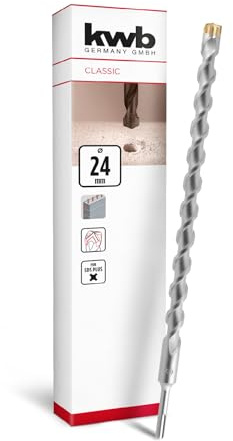 kwb SDS Plus Bohrer, SDS Plus Hammerbohrer (Ø 24 mm x 460/400 mm, mit extrem schneller Hartmetall 4X-Schneide, für armierten Beton, Stein & Mauerwerk)