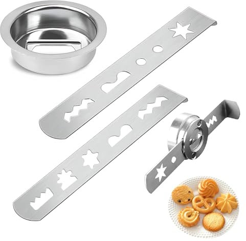 Roinaid 2 Stück Spritzgebäckvorsatz Zubehör,Spritzgebäckvorsatz mit Verbindungsring,Gebäckvorsatz,Edelstahl Fleischwolf Aufsatz Plätzchen,für Fleischwolf Küchenmaschine,Silber