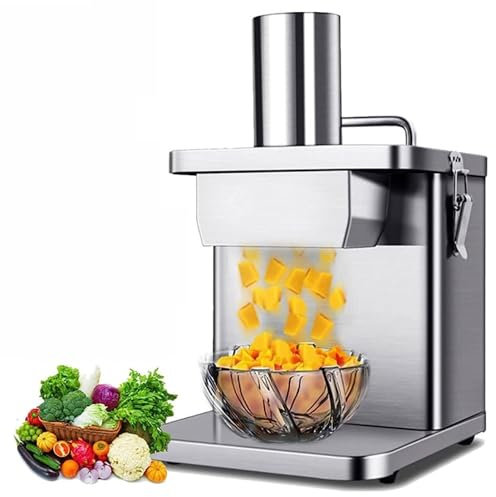 Commercial Vegetable Dicer Vegetable Cutter Automatic Electric Vegetable Slicer, Commercial Vegetable Slicer, Fruit Dicer Machine with 6/8/10/12/15mm Blade, Electric Dice Cutter Stainless St