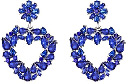 EVER FAITH Kristall Herz Ohrringe Marquise Teardrop Tropfen Strass Gala Fashion Ohrstecker für Damen Party Hochzeit Blau Silber-Tone