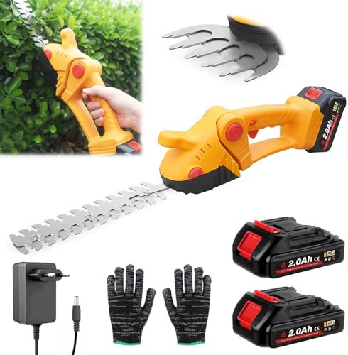 Tagliasiepi a Batteria, 21V Tagliabordi Tagliaerba a Batteria Cesoie Gardena a Batteria Cesoie Elettriche Lunghezza Coltello 15CM Taglia Erba da Giardino Elettrico con 2 x Batterie da 12000mAh