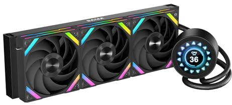 SAMA Q70 refroidisseur tout-en-un à eau 360 mm avec écran LCD 2,8 pouces, ventilateurs modulaires amovibles magnétiquement, lames LCP, supports bonus, 115X, 2011, 1200, 1700, 1851, AM4, AM5,noir