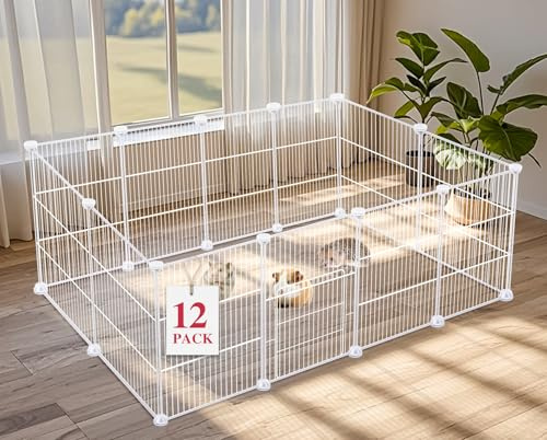 VISCOO Laufgitter für Kleintiere, 12 Paneele, Laufstall für Haustiere, C&C-Käfig für Meerschweinchen, Welpenlaufstall, Hasenlaufstall, für drinnen und draußen, tragbarer Metalldraht, Hofzaun (weiß)