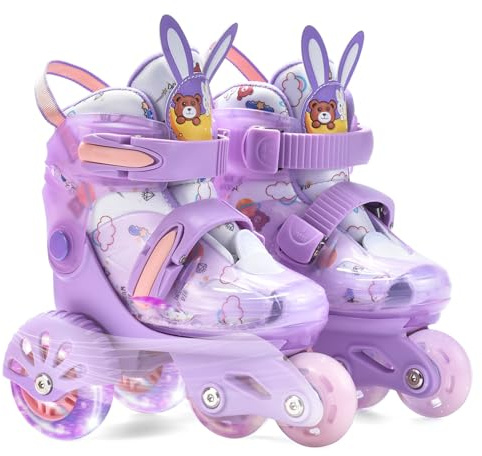ERNAN Pattini a Rotelle regolabili. patini bambini 4 ruote luminosi per ragazze e ragazzi. Comodi pattini ideali per principianti (Purple, S)