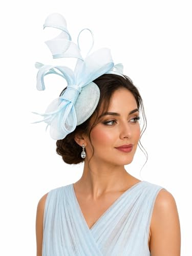 Finecy In Bow Round Pillbox Loop Sinamay Headband Fascinator for Women Wedding Ascot Races Derby Melbourne Cup Tea Party Hat