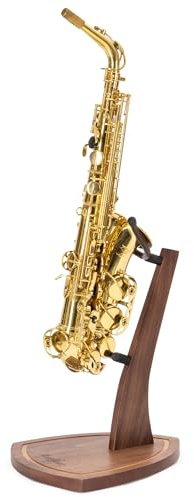 Musbeat Soporte para Saxofón de Madera de Nogal - Para Saxofón Alto y Tenor - Base de Madera Maciza con Abrazaderas de Silicona Suave - Soporte Artesanal para Estudio o Exhibición en Casa