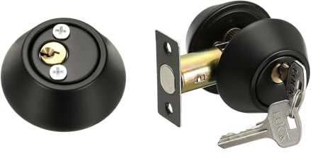 sourcing map Keyed Alike Double Cylinder Deadbolt Door Lock Round Entry Both Side Door Lock for Door Thickness 1.2-2 Inch (Black, Pack of 1)