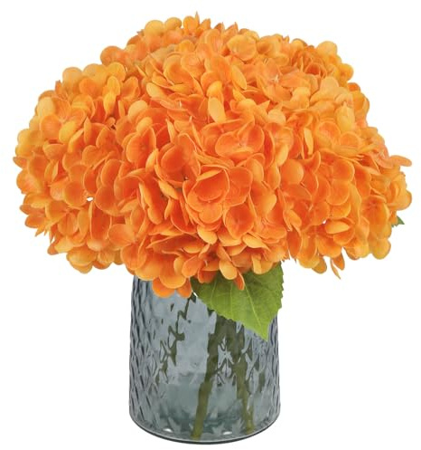 IPOPU 6 hortensias Artificiales de Tacto Real, hortensias Artificiales Naranjas con Tallos de látex, realistas, hortensias Falsas para centros de Mesa de Boda, Ramos de Bricolaje, arreglos Florales