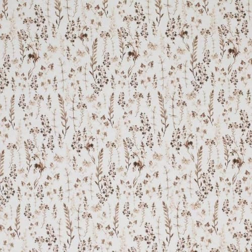 Premium Baumwollstoff Popeline Meterware – Florales Muster – Öko-Tex Standard 100 Klasse 1 – 100% Baumwolle – Ideal für Babyartikel – Ab 50 cm – Am Stück geschnitten (Getrocknete Blumen)
