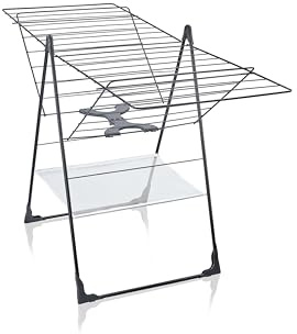 Leifheit Séchoir à Linge sur Pied Classic 250 Flex Black, étendoir Linge 25 m d'étendage pour l'intérieur et l'extérieur, séchoir sur Pied avec Ailes réglables en Hauteur, pour 2 à 3 Machines à Laver