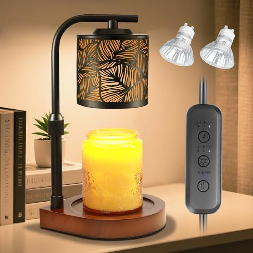 Candle Warmer Lamp with Timer & Dimmer- Electric Wax Melt Warmer with Adjustable Height for Scented Candles, Home Décor Fragrance and House Warming Birthday Gifts for Women Mom-Leaf