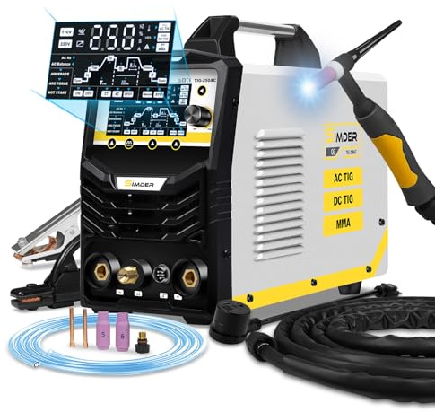 SSimder TIG Welder AC/DC With Pulse 250A Aluminum Welder AC TIG/DC TIG/Pulse TIG/SPOT TIG/Stick Dual Voltage TIG Welding Machine for Home Garden Maintenance DIY
