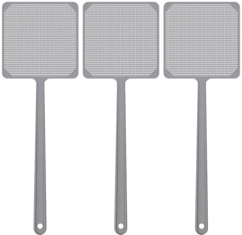 3 Pièces Gris Tapette à Mouches,Tapetteà Mouche Main,Tapette à Mouches en Plastique Robuste Avec Long Manche,pour Les Moustiques et Les Insectes,pour Intérieur et Jardin
