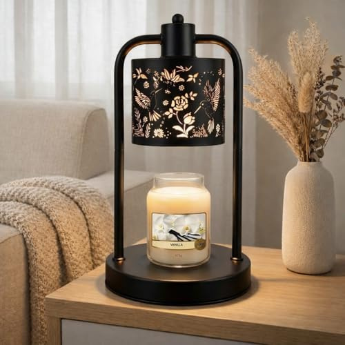 Lámpara calentadora de velas con temporizador regulable: lámparas de vela de metal negro con 2 bombillas, vela vintage sin llama que calienta el calor, regalos para mujeres, amigas, cumpleaños