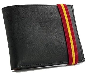 Cartera Porta Placa para Policía Nacional con Banda Elástica Roja y Amarilla, Billetera de Cuero Negro