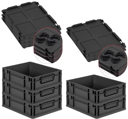 PROREGAL SparSet 5x Eurobox NextGen Color mit Auflagedeckel und Schiebeschnappverschlüsse, HxBxT 12x30x40cm, 11L, Schwarz, Griffe schwarz zu, Eurobehälter, Transportbox, Transportbehälter