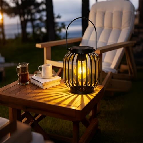 LuminKing Lanterne avec lampe LED - alimentée par panneau solaire, pas besoin de piles, belle lumière réfléchissante pour l'extérieur dans le jardin et l'intérieur de la maison, étanche