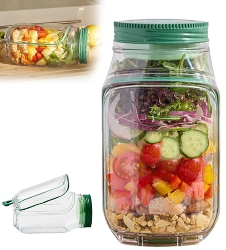 FYKTIK Salad Pod Jar, Salad Jar with Side Opening, Reusable Salad Box with Leakproof Dressing Case, All-in-One Food Storage Lunch Container for Salad, Vegetables & Fruit On-The-Go
