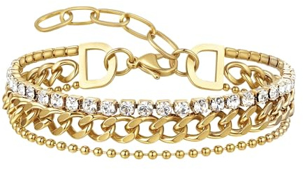 Joo&Rind Gold Armband Damen Edelstahl Tennis Armband Vergoldet 18K Wasserfest Zirkonia Armbänder Schmuck Geschenk für Frauen
