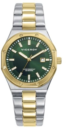Viceroy Reloj Analógico Mujer de Acero Inoxidable - 33 mm - Movimiento de Cuarzo - Esfera Verde - Caja Bitono - Acabado Dorado - Sumergible 3 ATM - Colección Magnum – 401316-67
