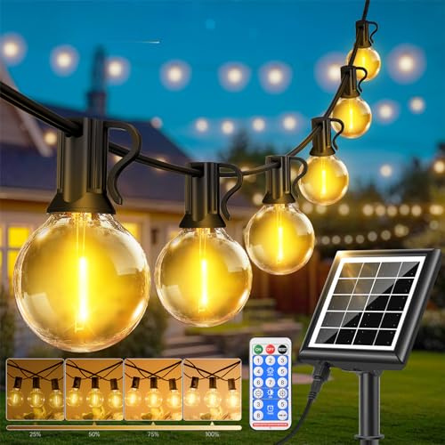 Light-Brightly 20M Guirnaldas Luces Exterior Solar - 26+2 led G40 Bombillas | IP65 Impermeable, Dimmable, Guirnalda iluminacion de exteriors lampadas, Terraza, Jardín, Patio, Pergolas
