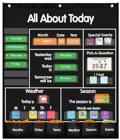 rongweiwang Lärandekalender Pocket Chart Organizer Undervisning Omfattande Pedagogisk Rolig Vädertabell ABC Bokstäver Organizer Undervisningsverktyg Material Hängande