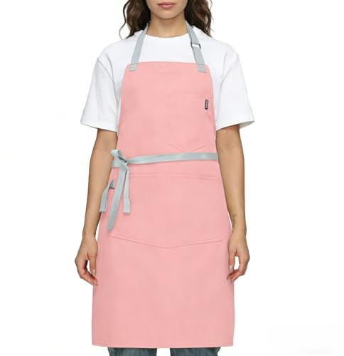 BOUND DUO Womens Apron With Pockets Adjustable Shoulder Strap,Apron For Men 38.5 Extra-Long Straps Fit More Body Types,Chef Apron For Kitchen Garden Barbecue Woodworking. (Pink)