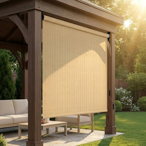 LIFERUN Senkrechtmarkise 120x180 cm, HDPE-Schattentuch für Terrassenpergola | Vertikalmarkise, Balkonmarkise, Aluminiumrohr mit kabelloser Kurbelbedienung, für Balkon, errasse, Garten, Khaki, 1 PCS
