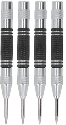 Set di 4 punte da tracciatura automatiche, strumento in acciaio ad alta velocità per la tracciatura, punzone di precisione da 5 pollici per metallo, legno e PVC, con impugnatura (Nero Bianco)