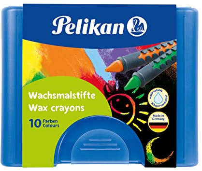 Pelikan 2056075 - Wachsmalstifte 655 10 in einer Schiebehülse, wasservermalbar (1 x Box, blaue Box)