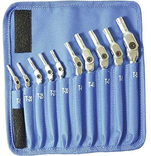 Bondhus 00022 HEX-PRO Juego de llaves Torx de cabeza pivotante (10 piezas), incluye tamaños: T15, T20, T25, T27, T30, T40, T45, T47, T50 y T55, cromo