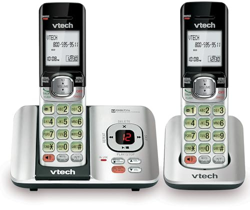 VTech CS6529-2 2-Handset Cordless Phone with Answering Machine, Caller ID/Call Waiting, DECT 6.0, Handset Speakerphone, Silver/Black