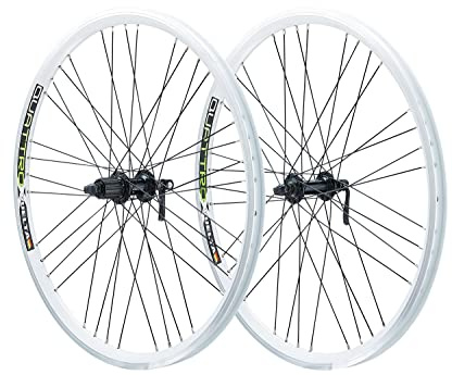 Vuelta LR Laufradsatz 26 Zoll inkl. Deore HBT610/ Acera FHT3000 Quattro X Weiss - Made in Germany - QR Laufradsatz 26 Zoll MTB Felgenbremse/V-Brakes Weiß - 559x21c Hohlkammer-Laufräder - MTB, ATB