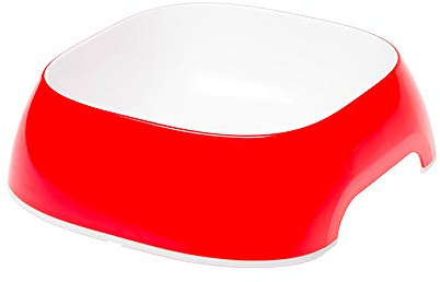 Ferplast Kattskålar GLAM, halkfri gummibas, mat- och vattenplast liten hundskål lätt att rengöra, 0,4 liter, röd