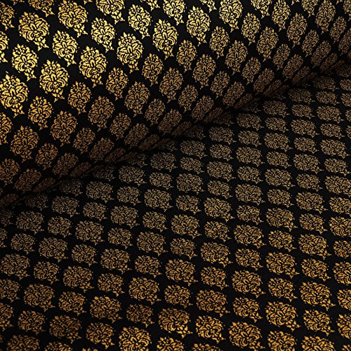Ornamento - Baumwollstoff mit glänzendem Golddruck - 100% Baumwolle - für Tischdecken, Deko, Bekleidung... - Meterware (schwarz)