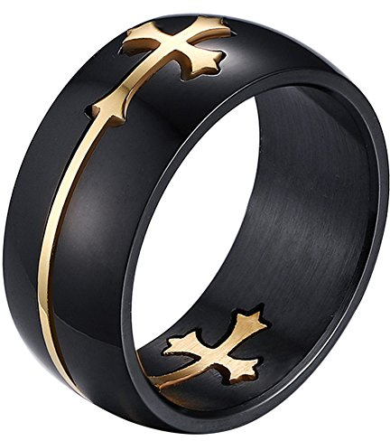 OIDEA Anello in Acciaio Inossidabile per Uomo Croce toglibile Cristo promessa Nero Oro Misura 30