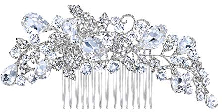 EVER FAITH österreichischen Kristall Elegante Hochzeit Blatt Kamm Clip Klar Silber-Ton