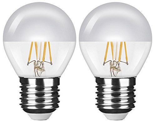 NuLoXx 2er Pack LED Filament Kopfspiegellampe P45 „Tropfenform“ SILBER E27 4W/827 2700K warmweiß, 380 LM, AC 220-240, 320° Abstrahlwinkel