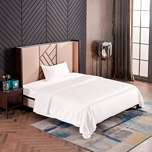 THXSILK Seidenbettwäsche Set 2 teilig, Bettbezug 135 x 200 cm und 40 x 80 cm Kissenbezug, Hypoallergen 19 Momme Maulbeerseide Bettwäsche, Ultra Weich und Glatt, Weiß