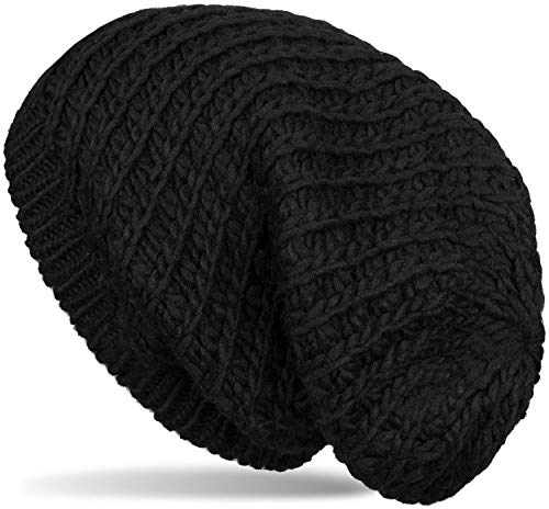 styleBREAKER Unisex Strick Beanie Mütze grob gestrickt, Slouch Longbeanie, Grobstick Winter Strickmütze 04024158, Farbe:Schwarz
