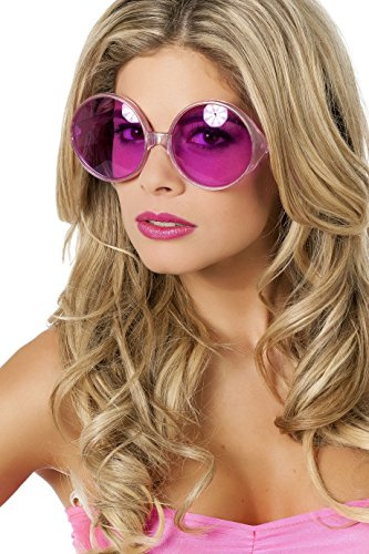 Hippie-Brille große runde Gläser Flower Power Woodstock Disco 70s 80s 70er Jahre Hochwertiges Kostüm-Zubehör Accessoire Karneval Fasching Mottopartys Pink