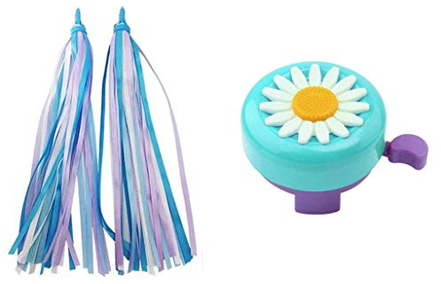 AISHEMI Fahrradklingel für Kinder, mit Quaste, für Mädchen und Jungen, mit buntem langem Band, Blau