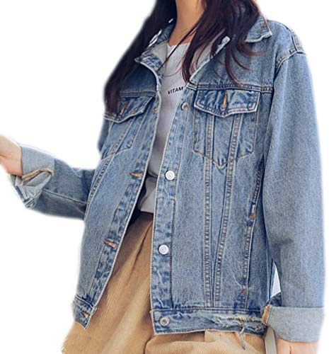 Beskie Veste en jean surdimensionnée pour femme - Manches longues - Style boyfriend - Manteau ample, Bleu 1, 18-22