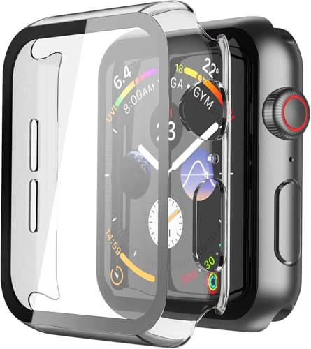 Misxi Hülle mit Displayschutz für 44mm Apple Watch SE3/SE2/SE/Series 6/5/4 | 2 Stück, Harte PC-Schutzhülle, Gehärtet Displayschutzfolie, Kratzfest & Stoßfest, Ultradünn, Transparent