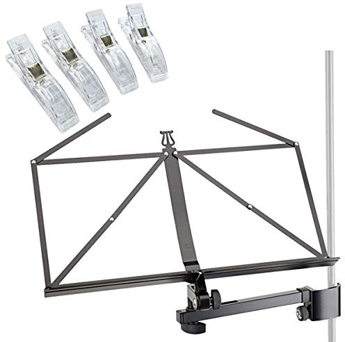 K&M 11505 Noten- und Konzepthalter schwarz anklemmbar + keepdrum 4 Stück Notenklammern