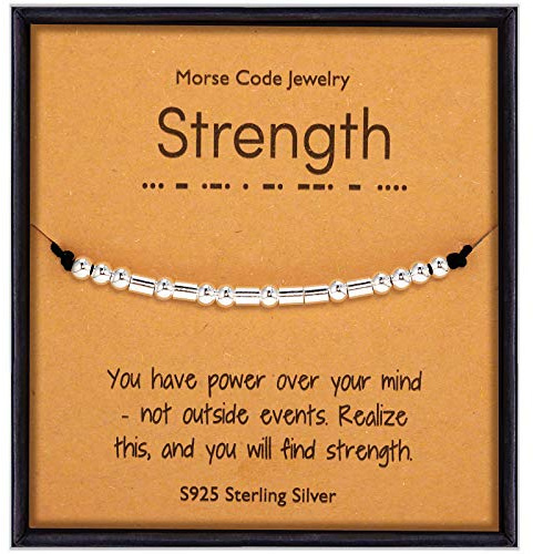 Suyi Pulsera con código morse para mujeres y niñas, pulsera inspiradora de cuentas de plata de ley, regalos para hermana, hija, amiga, madre, esposa, fuerza