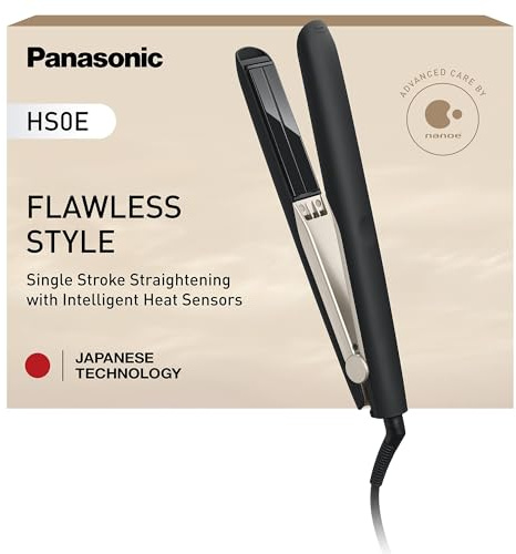 Panasonic EH-HS0E nanoe Hair Straightener for Flawless Style, Single Stroke Straightening with Advanced Smooth Gloss Ceramic Plate, Black/Champagne Gold